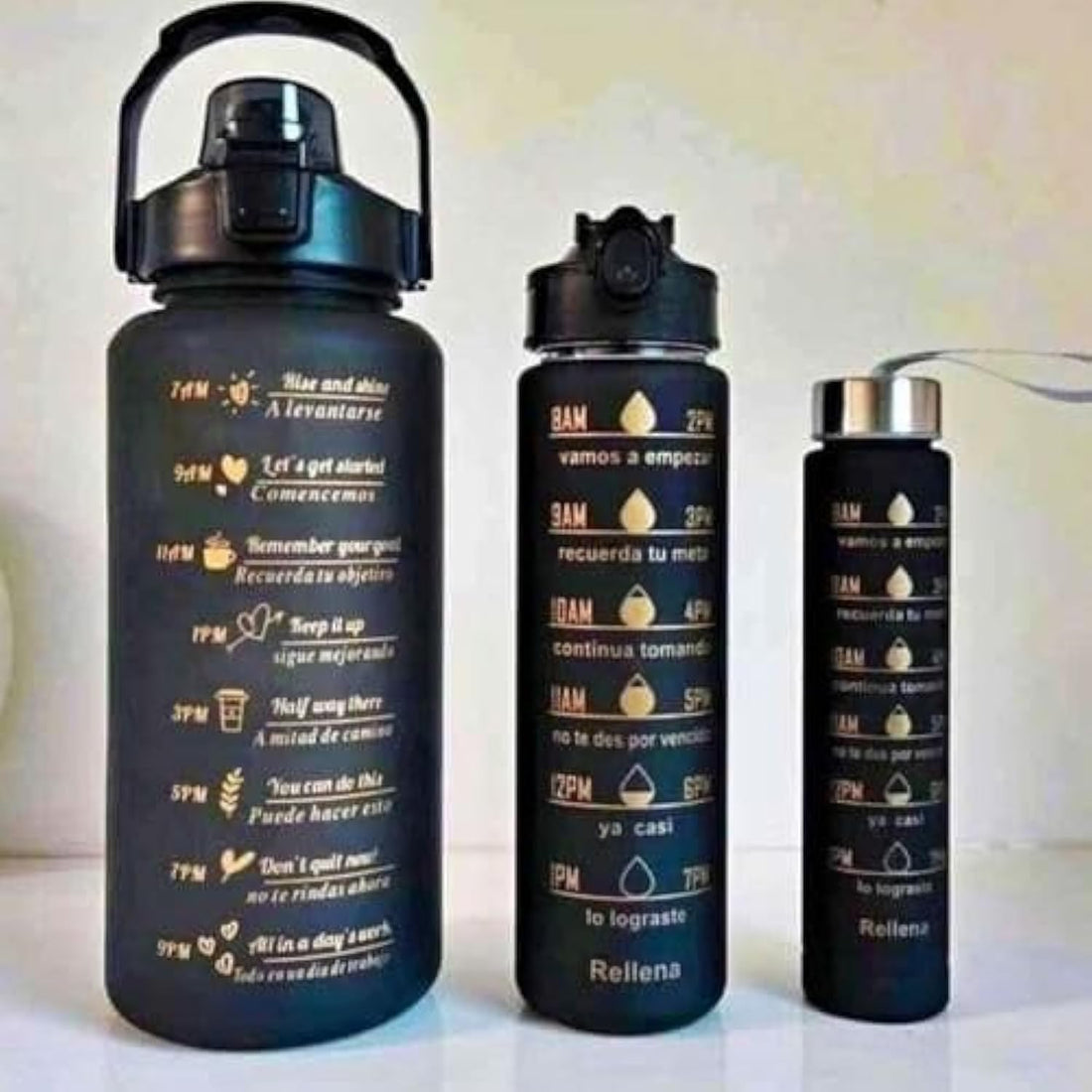 Downtown 3-Piece Motivational Sports Bottle Set, Large Capacity Hydration Bottles for Gym and Fitness, Set of Leakproof Reusable Bottles for Home Workout and Outdoor Hydration Goals