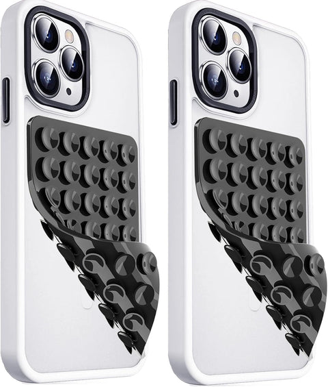 2 Pack Silicone Suction Cup Phone Case - Mount Double Sided, Phone Accessories Hands-Free Strong Grip Holder for Selfies and Videos, Silicon Phone Stand(Black)