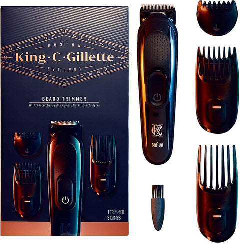 King C. Gillette Cordless Beard Trimmer for Men, Kit includes 1 Trimmer, 3 Interchangeable Combs, 1 Cleaning Brush, 1 Charger, Packaging May Vary – Black – BT6