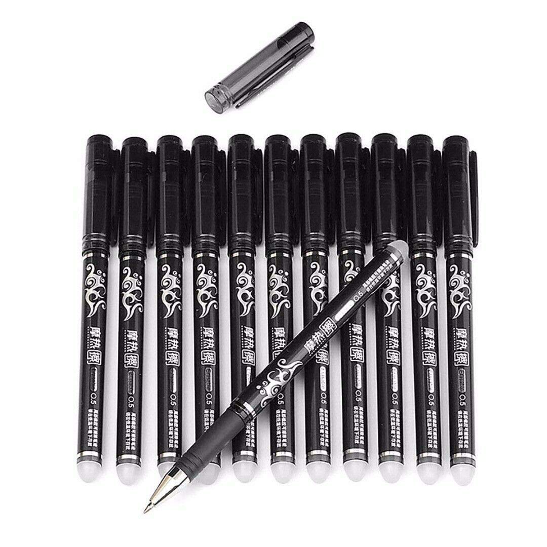 12PCS 0.5mm Erasable Pen Black Gel Ink Roller Ball Pens Set Office Home Stationery Party Gift