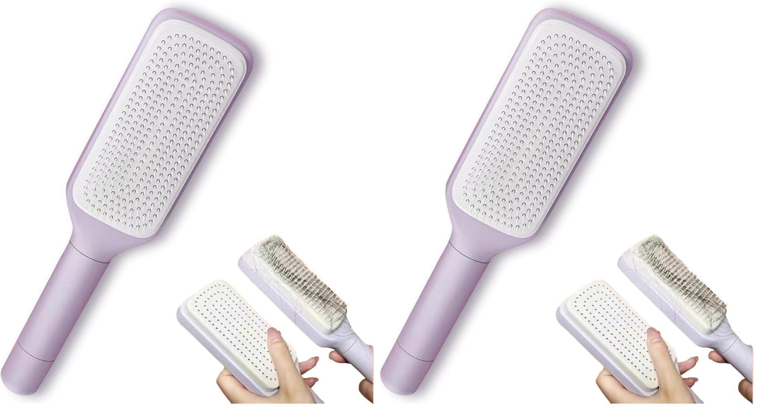 SAMIQU Hair Brushes for Women,Easy Clean Hair Brush with Retractable Bristles，Anti-static brush for Effortless Hair Removal and Cleaning (Pack of 2)