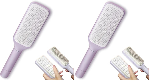 SAMIQU Hair Brushes for Women,Easy Clean Hair Brush with Retractable Bristles，Anti-static brush for Effortless Hair Removal and Cleaning (Pack of 2)