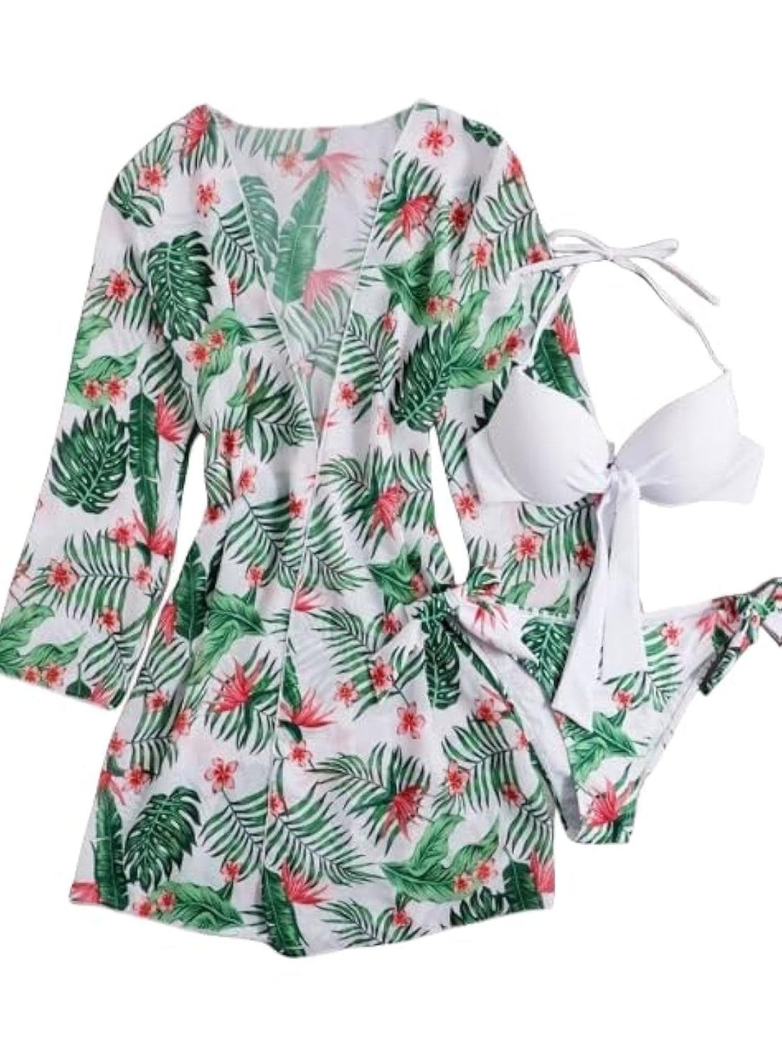 Showday Women's Printed Triangle Halter Bikini Bathing Suit with Cover Up 3 Piece Swimsuits