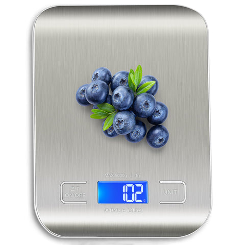 WIWUE GUO Digital Food Kitchen Scale Baking, Cooking, Keto and Meal Prep, Small, 304 Stainless Steel， High Precise Measuring Scale for Food Ounces and Grams, Blue Surface with Backlit LCD Display