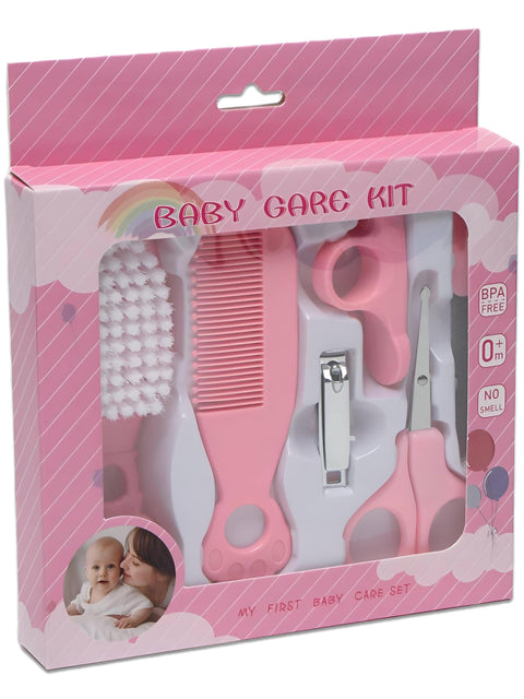 Complete Baby Nail & Hair Care Daily Care Kit Contains 6 Essential Items Including Scissors, Hair Brush and Comb Specially Designed for Newborn and Toddler (Pink)