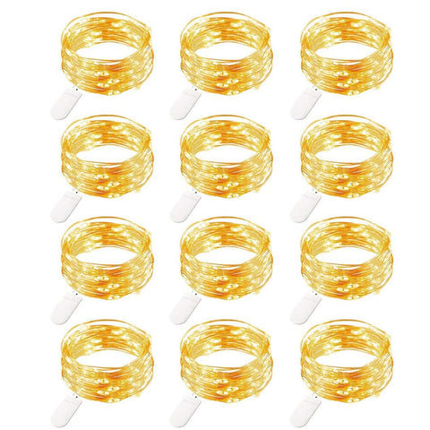 12 PCS Fairy String Lights, 20 LEDs Copper Wire Lights Battery Operated, 6.5Ft/2M Micro Lighting Firefly Light for DIY Christmas Holiday Wedding Party Birthday Indoor Outdoor Decor Camping, Warm White