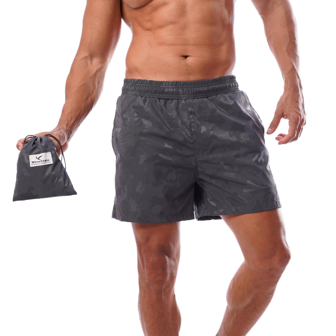 Swim Shorts with Built-in Compression Short Liner & Matching Bag by White Eagle for Men