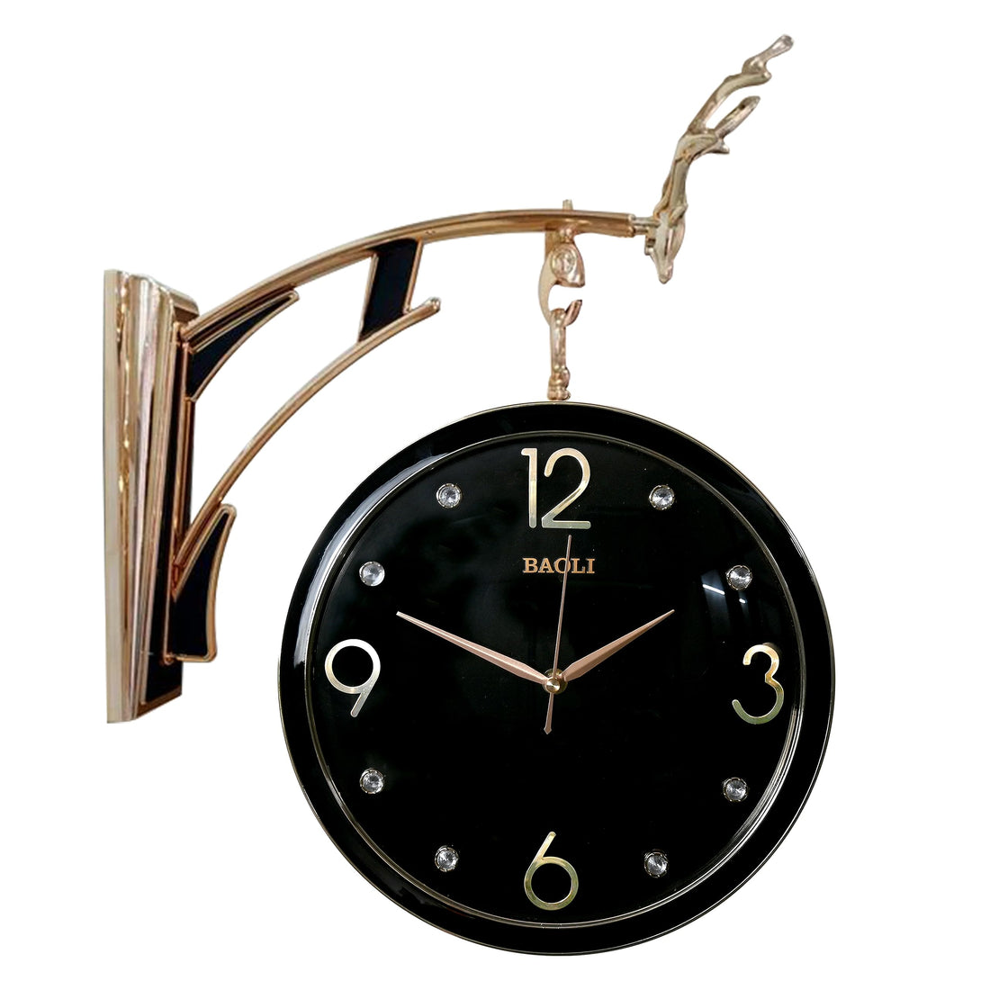 Double Sided Wall Clock - Elevate Your Space with Deer-Inspired Sophistication, Sweep Movement Clock and Roman Numbers, Black