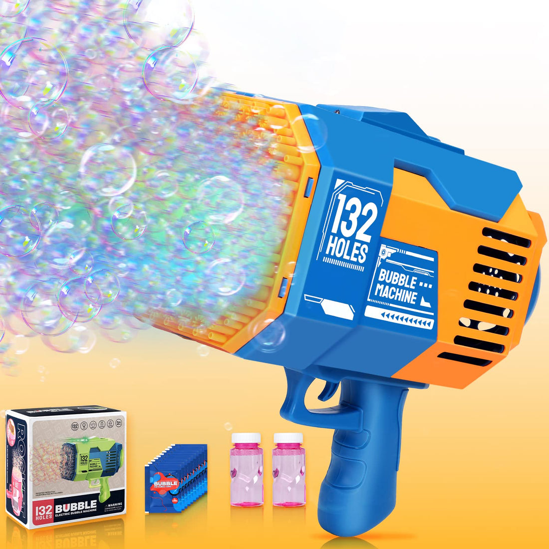 VBSD Bazooka Bubble Gun, 132 Holes Bubble Blaster with Extra 10 Concentrated Bubbles Solution, Excellent Kids Toy for Boys Girls Aged 3 and Up, Bubble Machine for Birthday, Wedding, Outdoor Fun (Blue)