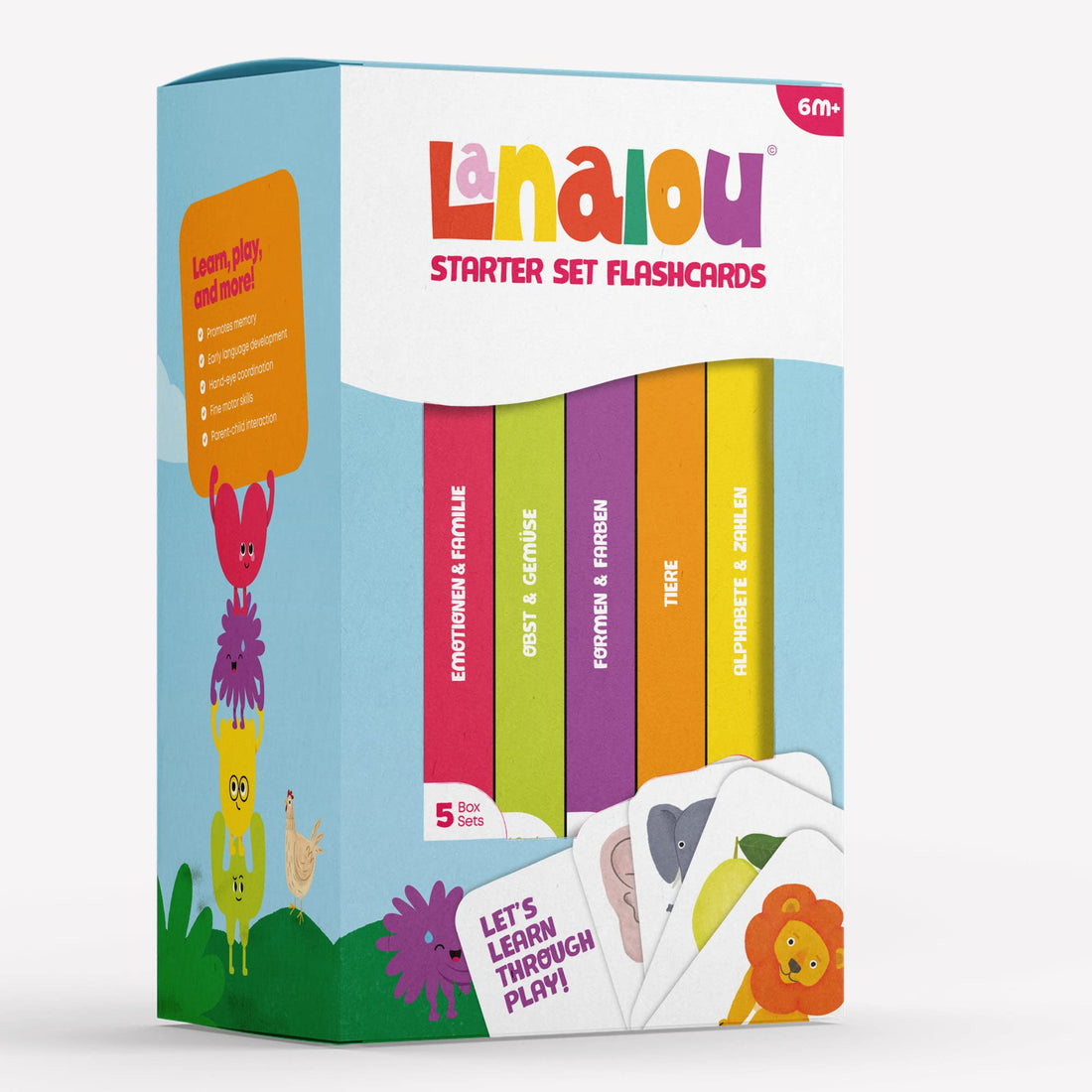 Lanalou Toddlers & Kids Flashcards|German/English/Arabic | 185+ Cards & 560+ Words | 9 Topics: ABC&123 - Animals - Fruits & Vegetables - Shapes & Colors - Emotions & Family | Let's Learn Through Play