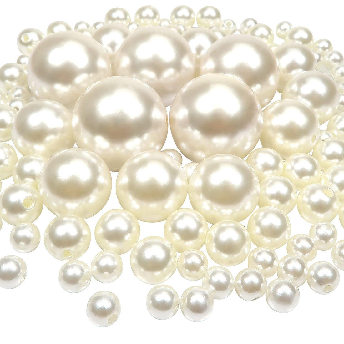 JAZZEEL 110-Piece Beige Faux Pearl Glass Beads Assortment, Mixed Sizes from 8mm to 30mm Round Loose Beads for DIY Jewelry Making, Necklace and Bracelet Crafting Projects