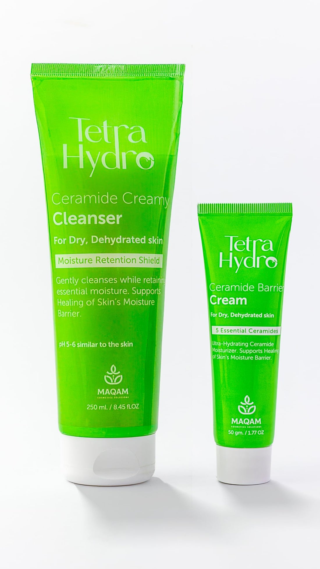 MAQAM TetraHydro Ceramide Creamy Cleanser and Barrier Cream Set, for Dry Dehydrated Skin, 250ml and 50g