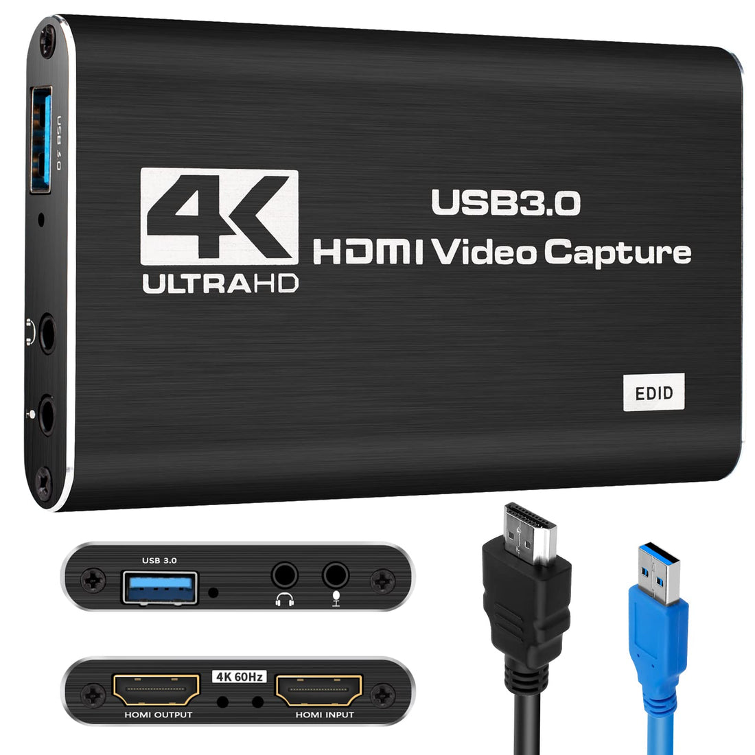 4K Capture Card, 1080P HDMI Audio Video Capture Card USB 3.0 Video Game Capture Device Adapter for Live Streaming Broadcast Video Recording Gaming via DSLR Camcorder Computer Nintendo Switch PS4 X-Box