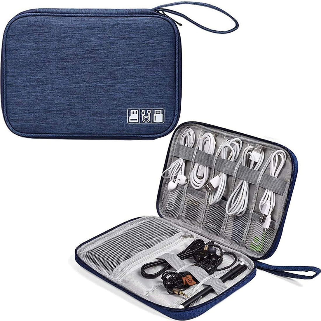 Small Electronics Accessories Organizer Universal Compact Travel Portable Charger Cable Earphone Cable SD Card Phone Navy S Bag Organizer