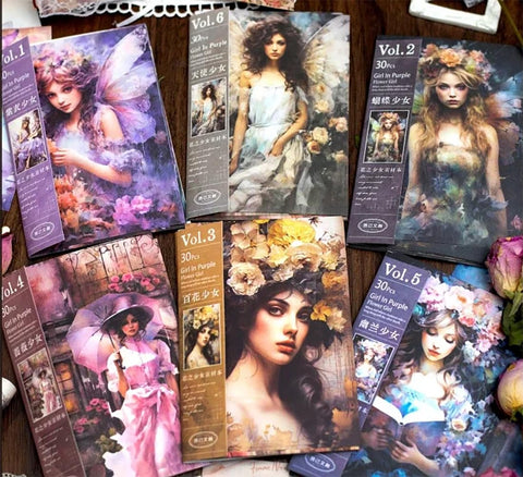 Vintage decorative Scrapbooking Junk Journal Crafts Embelishment Decoration 30 pieces Girls styles papers (B)