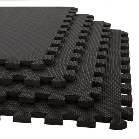Xtrim Puzzle Exercise Mat (4 Tiles & 8 Borders, 16 Sq.Ft.Area) High-Density EVA Foam Mat, Interlocking Tiles, Shock Proof, Protective Flooring for Gym Equipment, Puzzle Foam Mat Home, Kids Area Black
