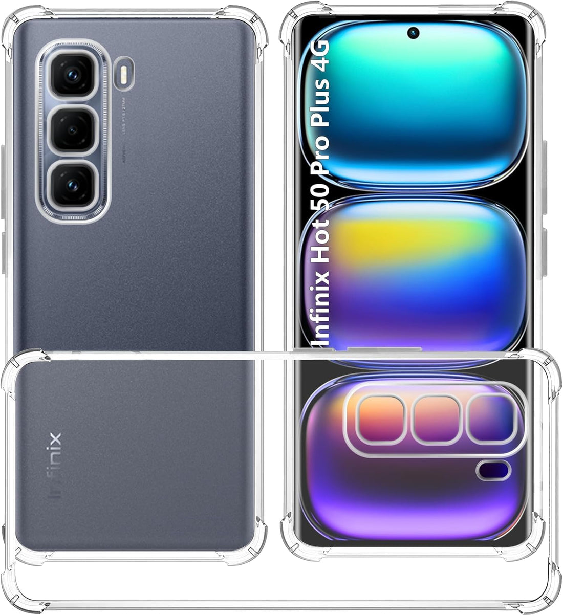For Infinix Hot 50 Pro Plus Four Corners Transparent TPU Case Cover Made of High Quality TPU Material, Military Spec Protection.