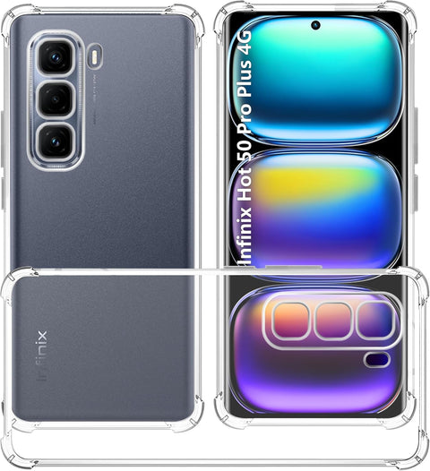 For Infinix Hot 50 Pro Plus Four Corners Transparent TPU Case Cover Made of High Quality TPU Material, Military Spec Protection.