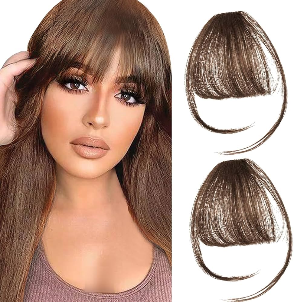 Natural Looking Front Hair Extension Synthetic Hair Clip in Bangs with Bangs Multi-Color Can Be Styled and Dyed (Light Brown#2)