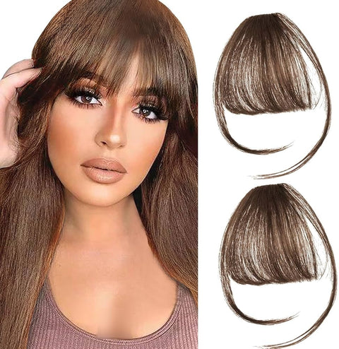 Natural Looking Front Hair Extension Synthetic Hair Clip in Bangs with Bangs Multi-Color Can Be Styled and Dyed (Light Brown#2)