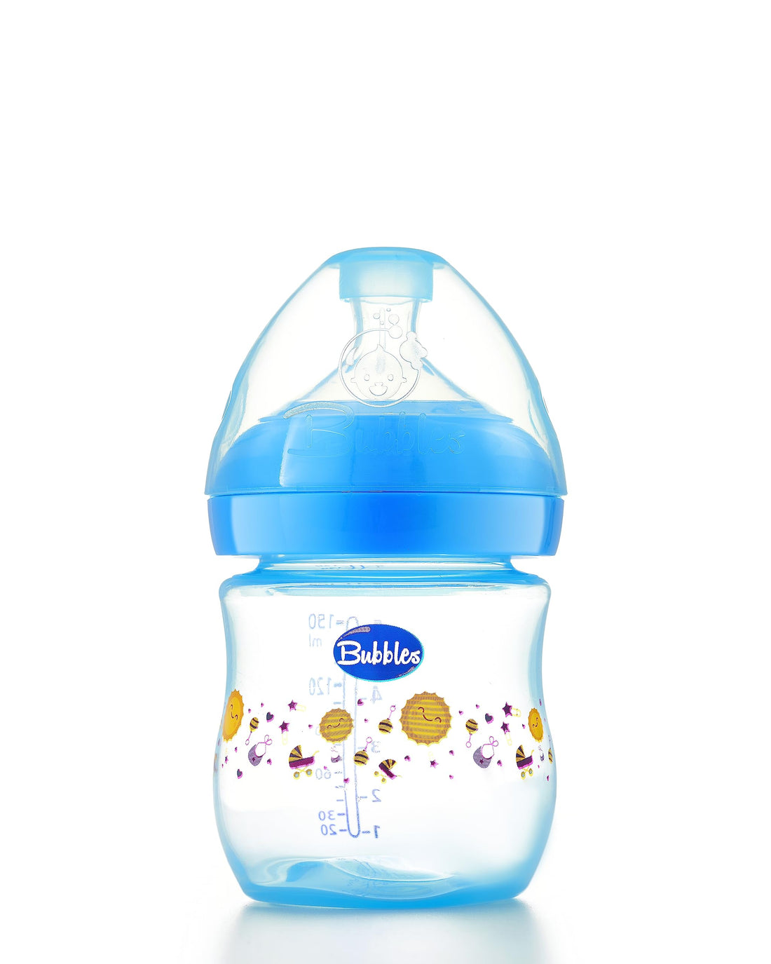 Bubbles natural feeding bottle without hand 150 ml - blue
