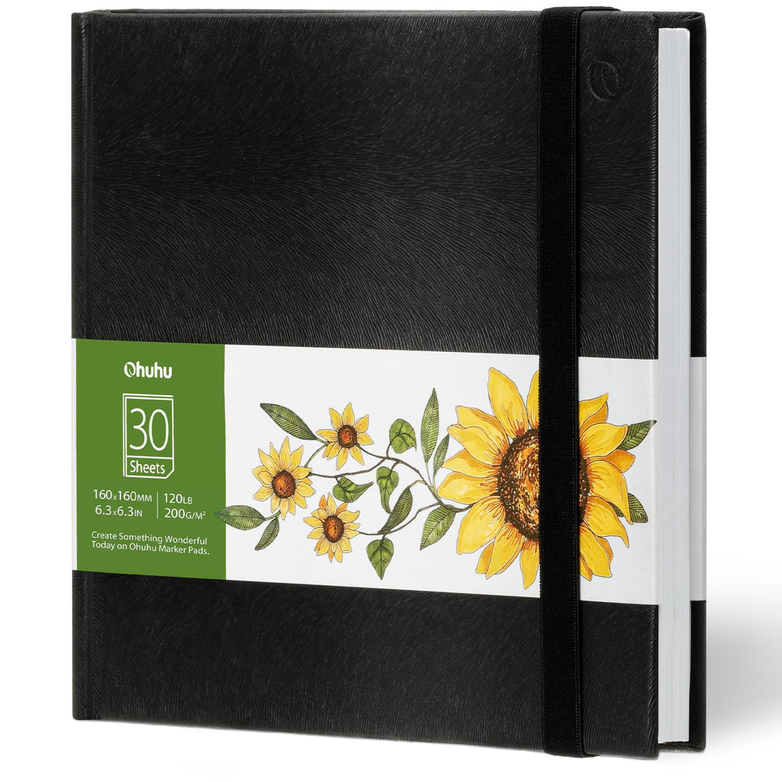 Ohuhu Marker Pads Art Sketchbook, 6.9" 6.5" Mini Square Size, 120Lb/200Gsm Heavy Smooth Drawing Papers, 30 Sheets/60 Pages, Hardcover Sketch Book, Specially For Alcohol Markers