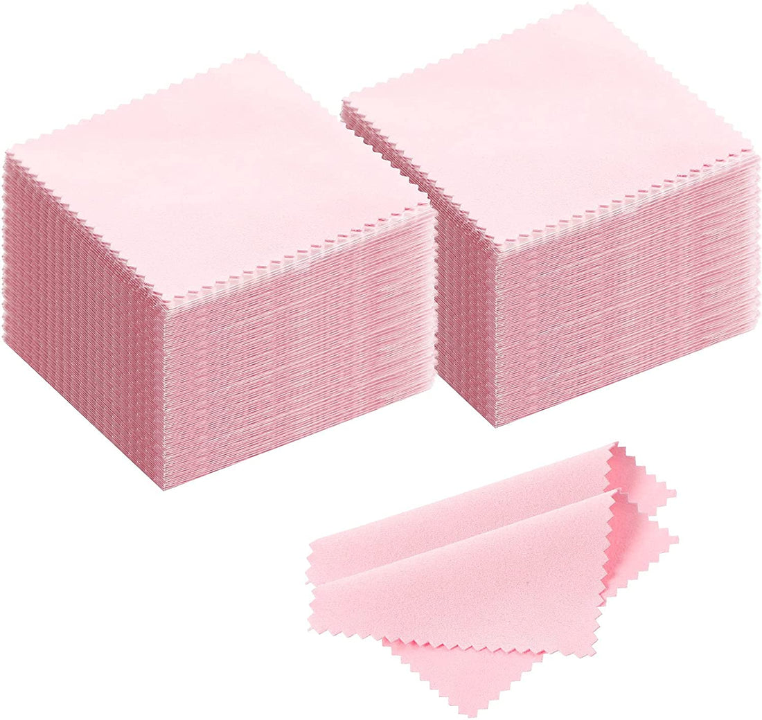 xinrongda 100 Pieces Jewelry Cleaning Cloth Cleaning Cloth for Sterling Silver Gold Platinum Keep Clean and Polished (Pink, 8*8cm)