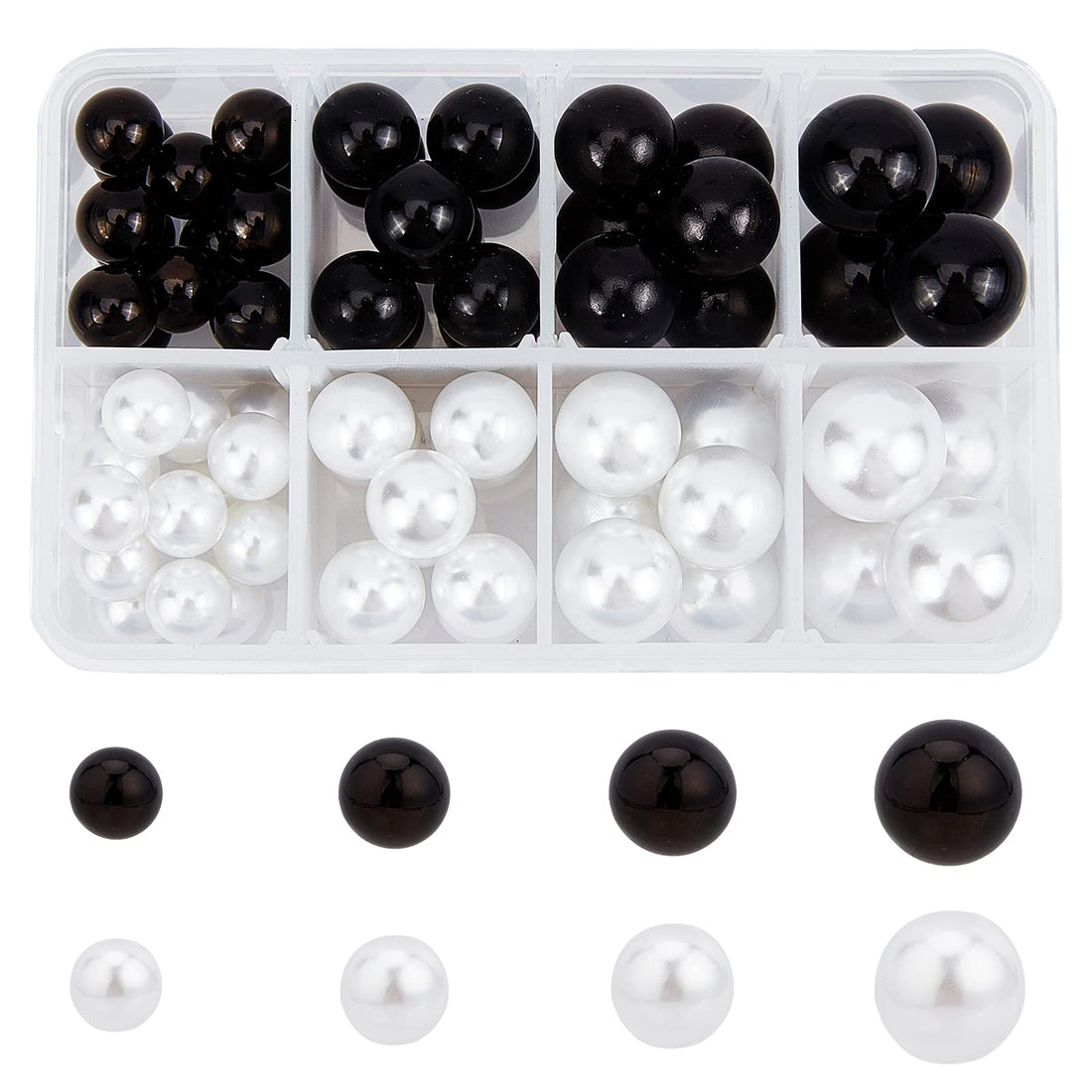NBEADS 70 Pcs No Hole Faux Pearls Beads, 10mm/12mm/14mm/16mm Acrylic Imitated Pearl Undrilled Round Pearl Loose Beads for Table Scatter Wedding Birthday Party Home Decoration