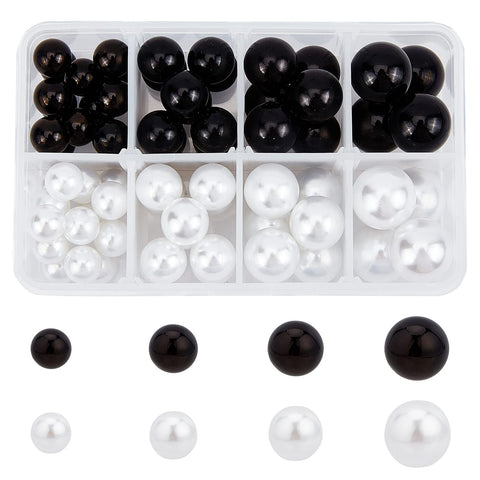 NBEADS 70 Pcs No Hole Faux Pearls Beads, 10mm/12mm/14mm/16mm Acrylic Imitated Pearl Undrilled Round Pearl Loose Beads for Table Scatter Wedding Birthday Party Home Decoration