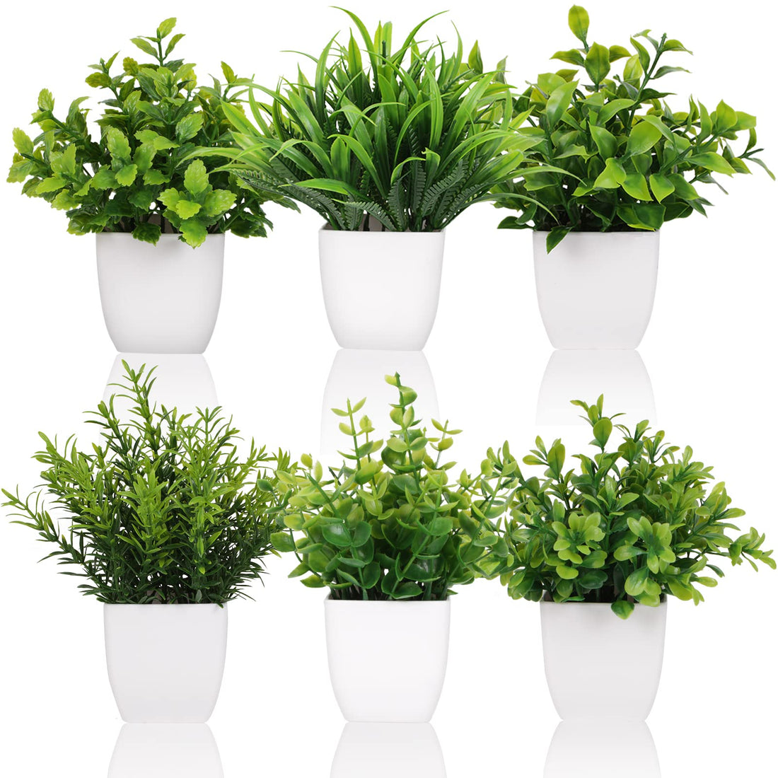 Yoratee6 Pot Small Fake Plant Flowerpot Artificial Plastic Eucalyptus Plant Wheat Grass Shrub Plant Indoor Desk Coffee Table Bathroom Bedroom Home Decoration (6)