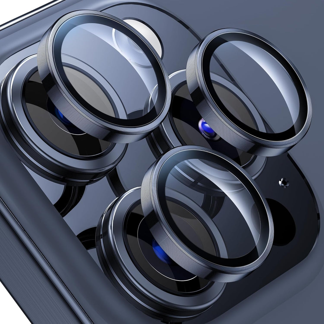 Camera Lens Protector Compatible with iPhone 15 Pro / 15 Pro Max – Separate Pieces for Each Lens – Scratch and Shock Proof – HD Clear – Easy Installation (Titanium Blue)