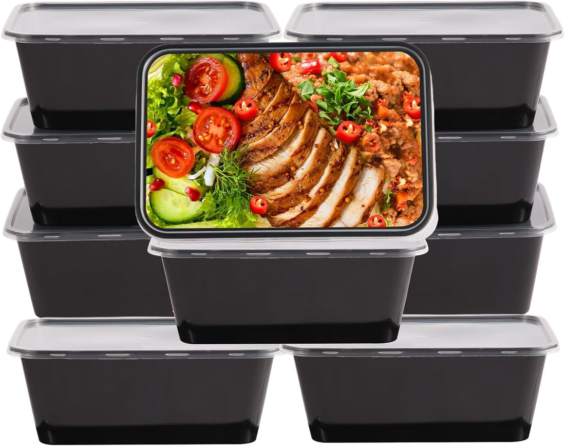 THE PACK | Meal Prep Containers, 1000ml, Black, Set of 10, Microwave Freezer Dishwasher Safe (15)
