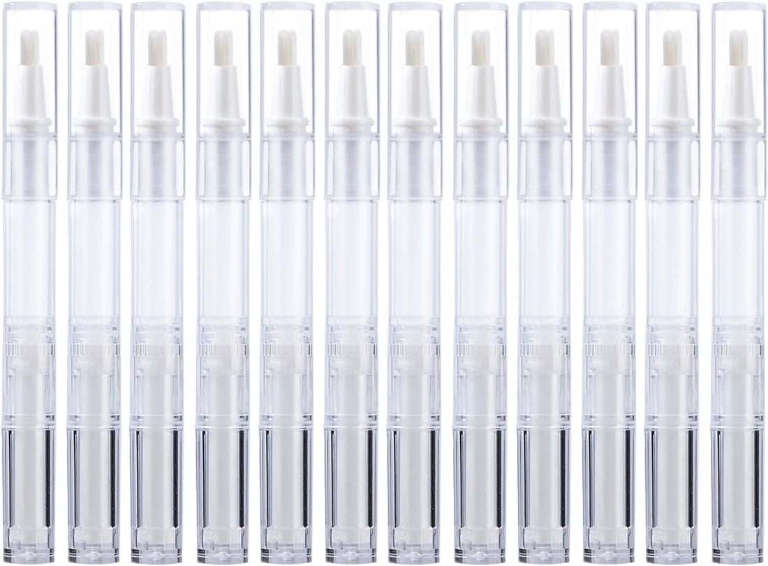 Empty Nail Oil Pen Brush Applicator, Empty Nail Oil Pen with Brush, Transparent Twist Pens Lip Gloss Bottle Tube, 10 Pieces Nail Polish Tubes, Nail Oil Pen, Refillable Cosmetic Container, 3 ml