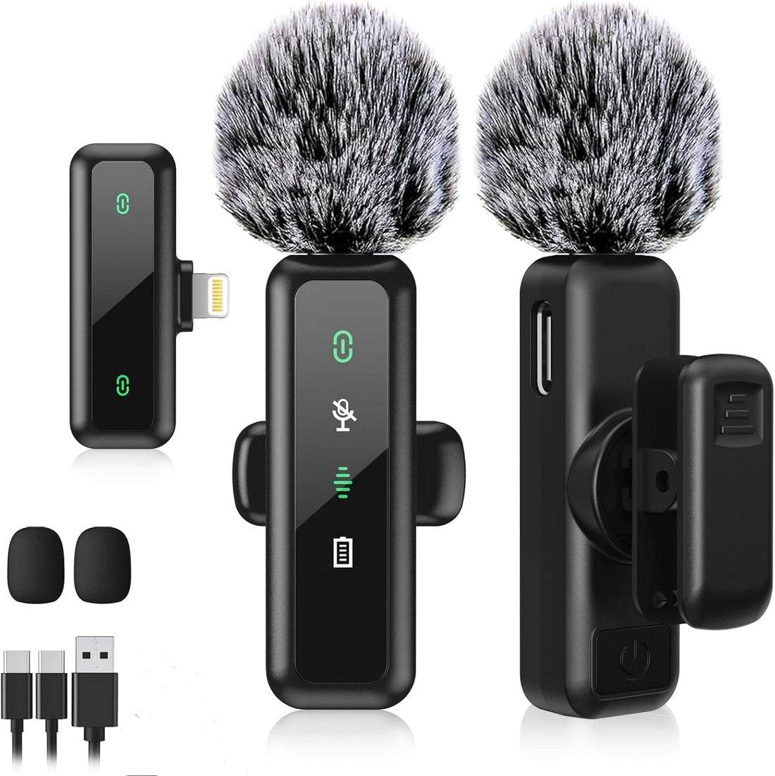 Wireless Lavalier Microphones for iPhone/Android/Camera Devices, Mini LED Display Lapel Mic with Mute/Reverb/Noise Reduction for TikTok/YouTube/Vlog Recording (lightning)