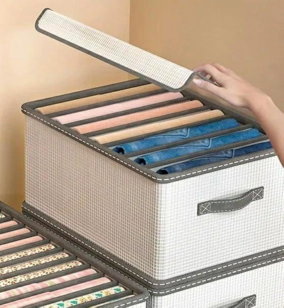 Circle M Clothes Organizer, Rectangle Design with 8 Divided Slots, Strong Handles for All Clothes Types, White/Grey