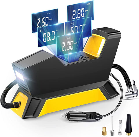 Automatic portable air compressor for car tires 12 volt, digital display, led light, 1 cylinder