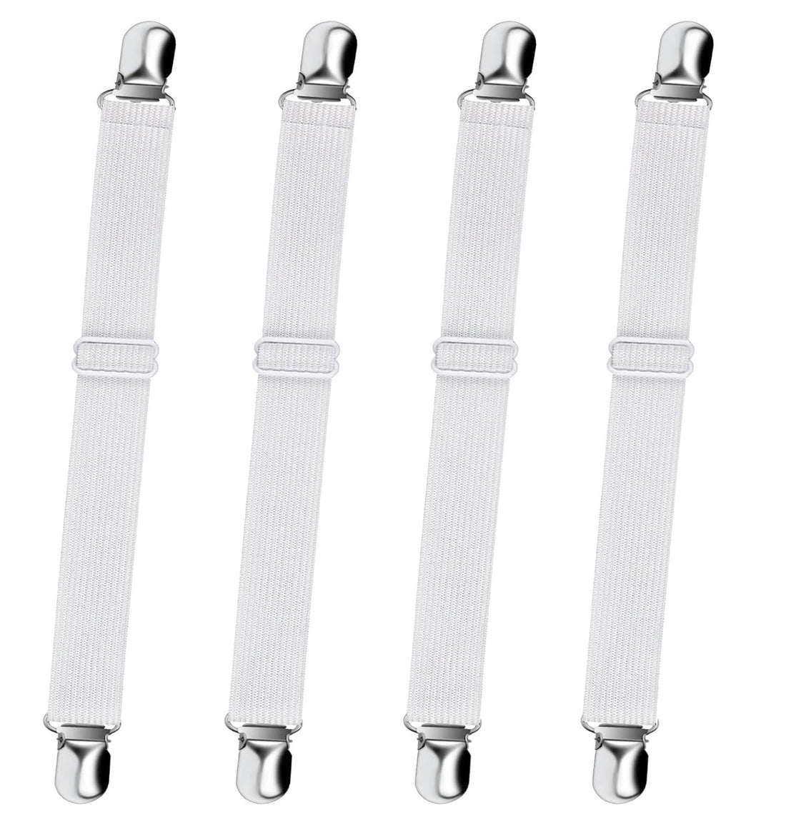 fashion mania 4 Pcs White Bed Sheet Fasteners Adjustable Elastic Sheet Straps Suspenders for Mattresses Fitted Sheets Flat Sheets