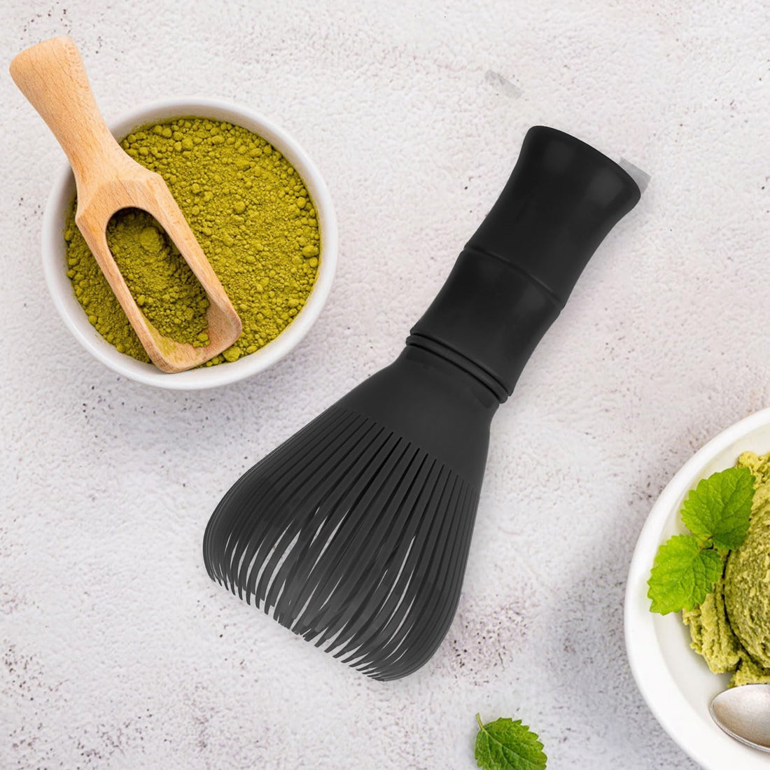 Matcha Whisk Set - Reusable Resin Whisk for Stirring Matcha Powder, Hot Chocolate & Milk Frothing, Easy to Clean Tea Ceremony Tool & Kitchen Gadget (Black)