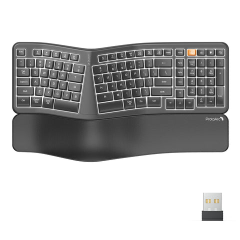 ProtoArc Backlit Wired Ergonomic Keyboard, USB Wired Ergonomic Split Keyboard with Wrist Rest, 104 Keys, Compatible with Desktop, Laptop, Windows, Mac (EK03 Wireless)