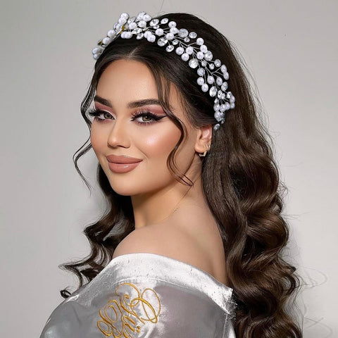 Pearl and Rhinestone Bridal Headband for Wedding Crystal Hairband Hair Accessories Wedding Bridal Head Piece for Women