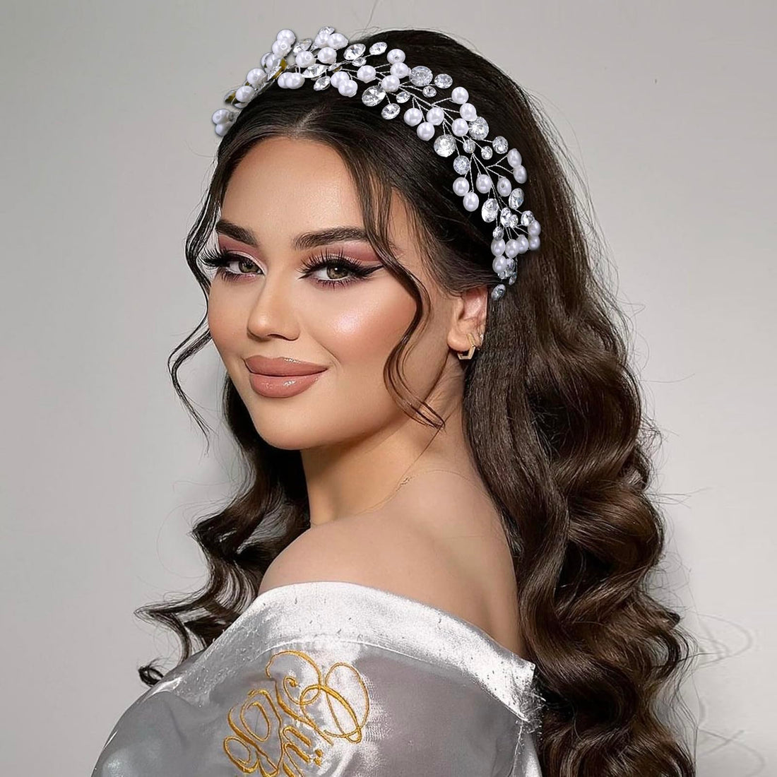 Pearl and Rhinestone Bridal Headband for Wedding Crystal Hairband Hair Accessories Wedding Bridal Head Piece for Women