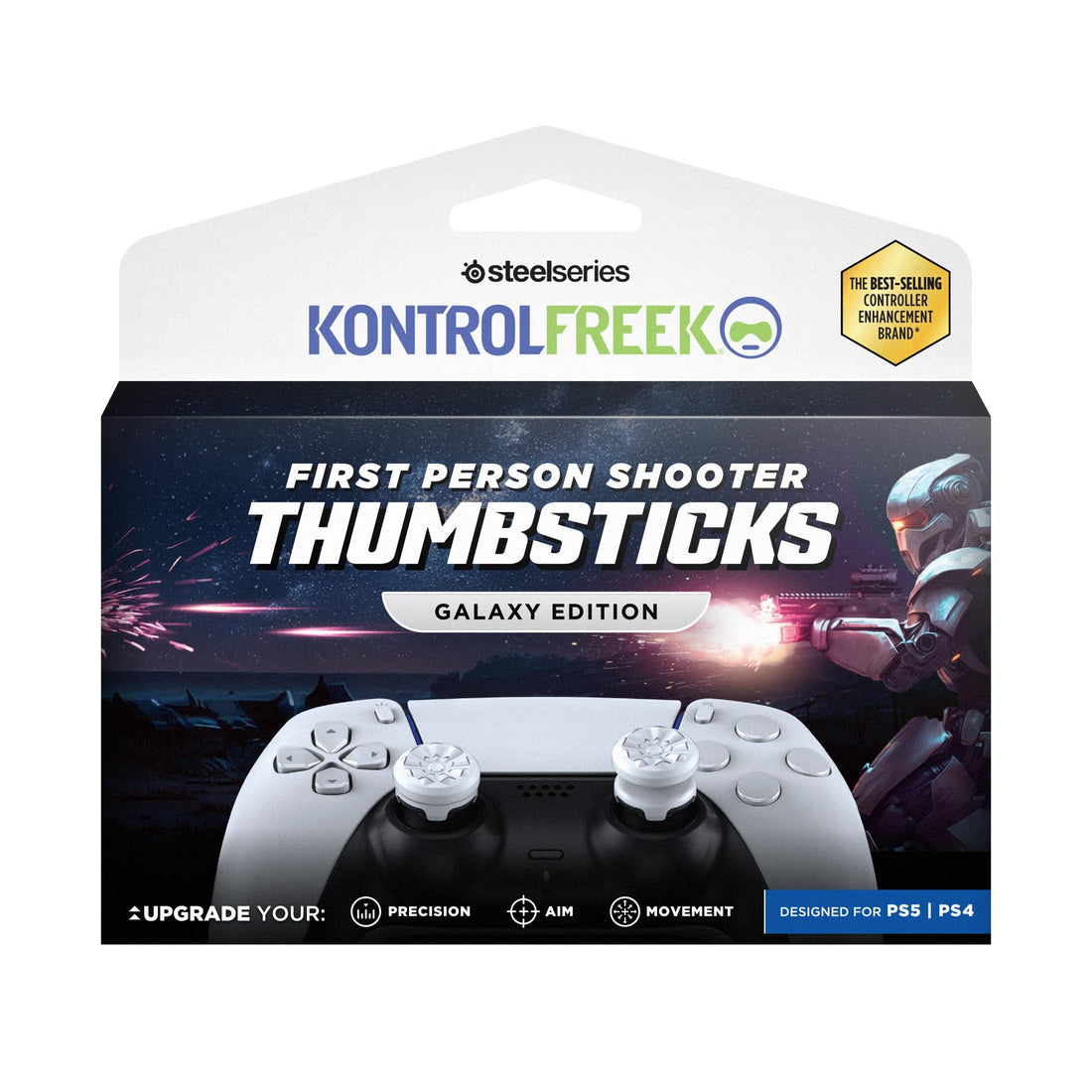 KontrolFreek FPS Freek Galaxy White for Playstation 4 (PS4) and Playstation 5 (PS5) | Performance Thumbsticks | 1 High-Rise, 1 Mid-Rise | White