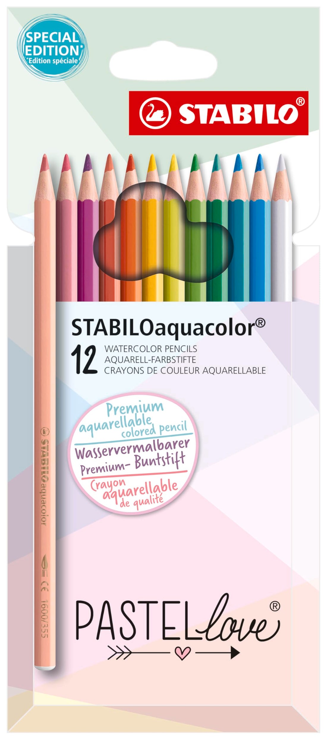 Stabilo Aquarellable Coloured Pencil - aquacolor - Pastellove Set - Pack of 12 - Assorted Colours