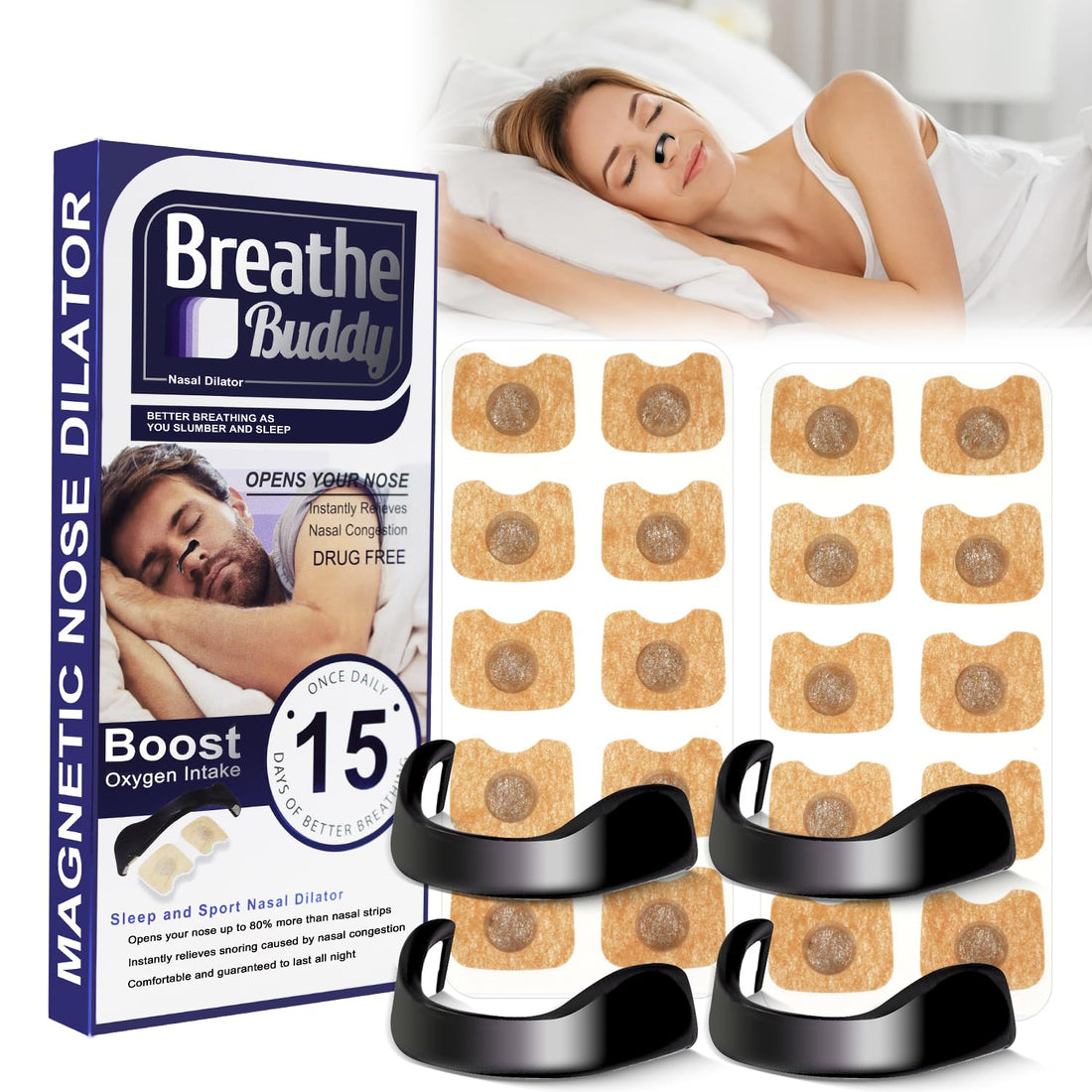 Nasal Strips, Intake Breathing Nasal Strip, Magnetic Nose Strip, Anti-Snoring Nose Strip for Business Trips, Travel, Hotel and Home (Black)