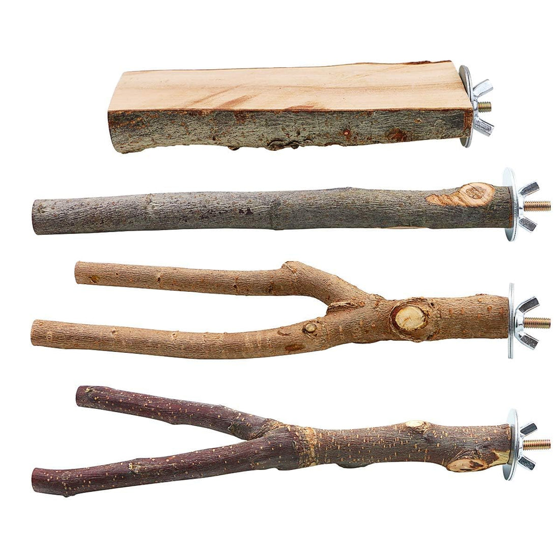 4 Pack Natural Wood Bird Perch Parrot Stand Branches Fork Toys,Pet Bird Cage Wooden Hanging Perch Platform Hammock Swing Toy for Small Parakeets,Budgies,Cockatiels,Conures,Macaws,Finches