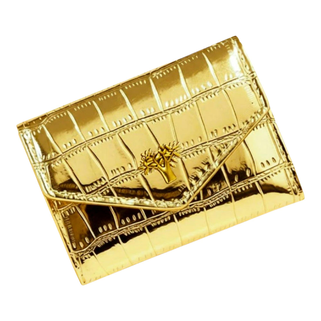 Slim wallet with a metallic crocodile patterned leather design Credit Card Holder Pocket Wallet for Women Girls ATM ID Card exuding modern elegance (Gold 1)