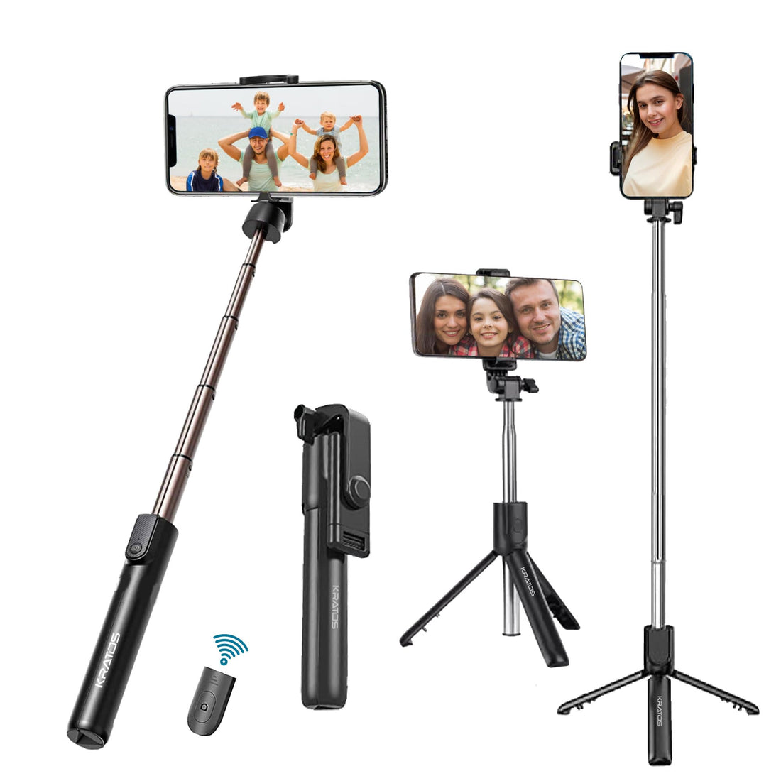Kratos K1 Selfie Stick with Tripod Stand,Extendable Selfie Stick for Mobile Phone with Bluetooth Remote,3-in-1 Multifunctional Design for Redmi/Xiaomi/OnePlus/Samsung/Oppo/Vivo and All Phones