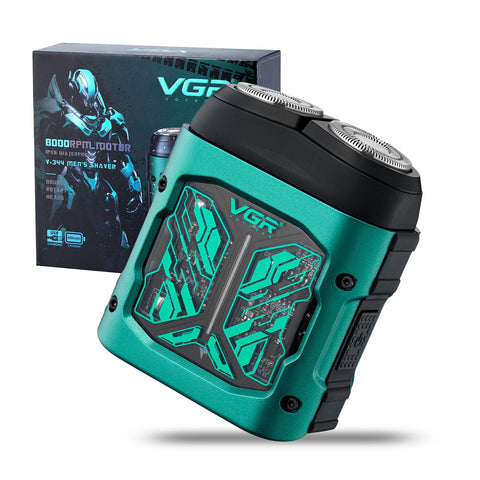 VGR 344 Mini Portable Electric Shaver for Men, Men's Travel Razor with Dual Magnetic Swivel Head, Comes with Storage Bag, Waterproof IPx6, USB Charging, Green