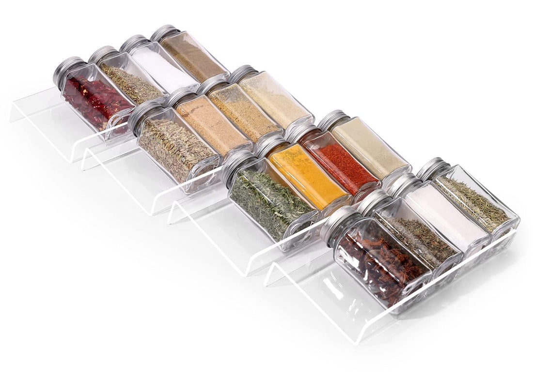 Spice Rack Organizer for Drawer, 4pcs Adjustable Expandable Kitchen Spice Rack Organizer, 4 Tiers Spice Rack for Kitchen Drawer,Countertop, Cabinet Storage and Organization,13''W x18''D
