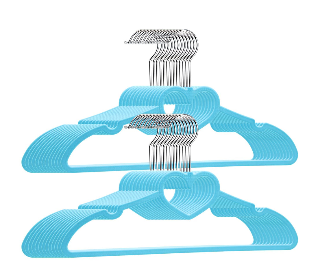 Plastic Hangers 20 Pack, Heart-Shaped Clothes Hanger Ultra Thin Space Saving 360 Degree Swivel Hook Strong and Durable Adult Coat Hangers for Dress, Shirts, Coats (Blue)